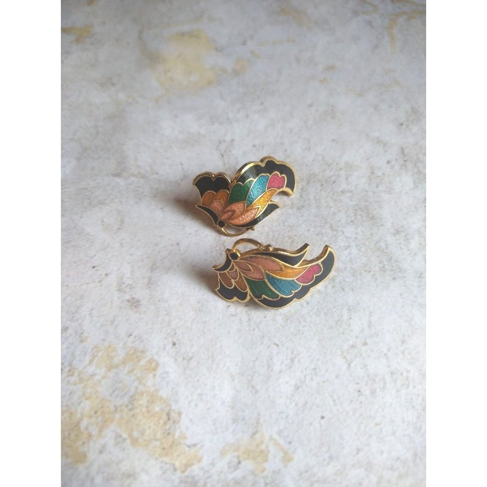 Cloisonné Butterfly Earrings Estate Jewelry Statement